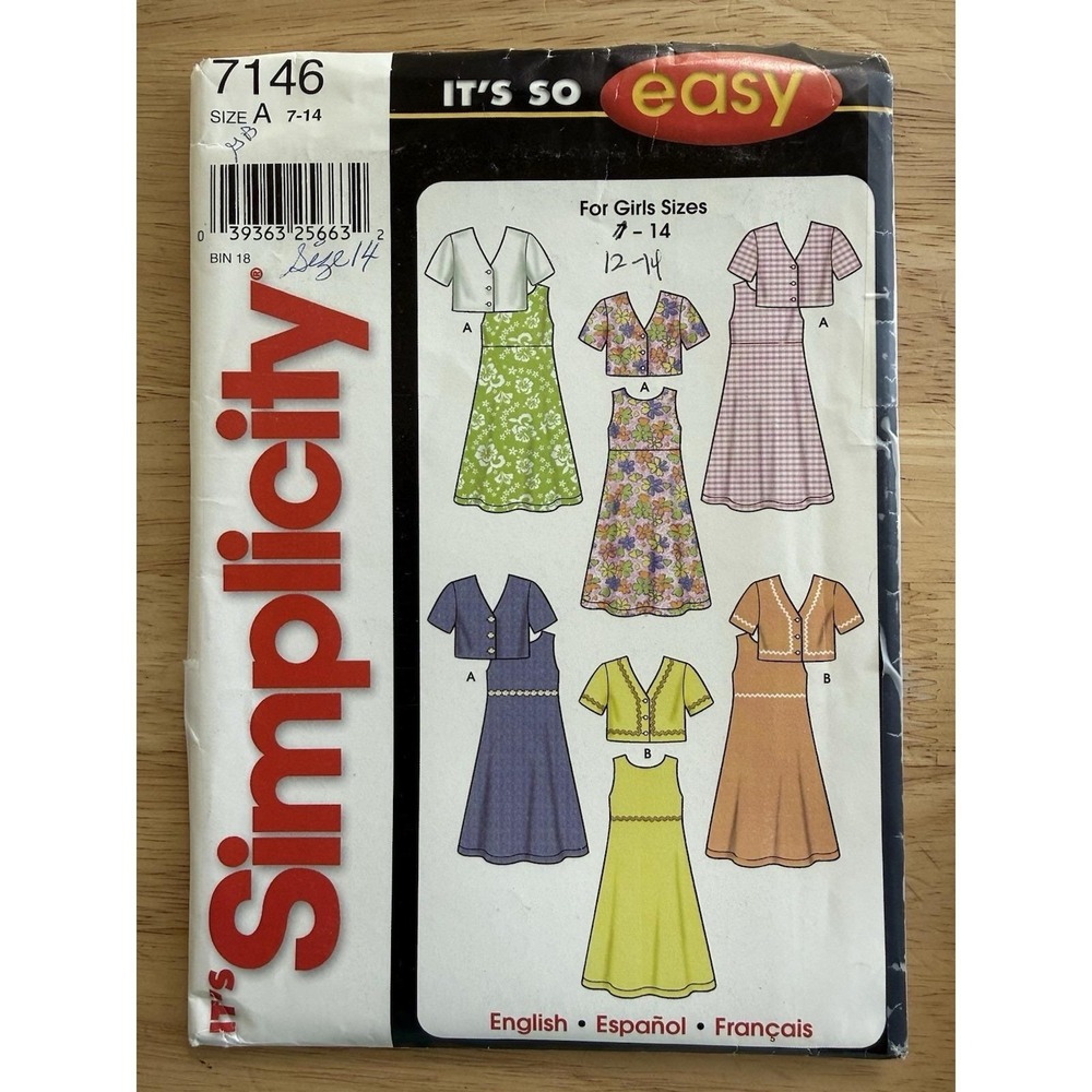 Simplicity‎ It's So Easy Pattern 7146 Girls Dress & Jacket Size 12-14 CUT